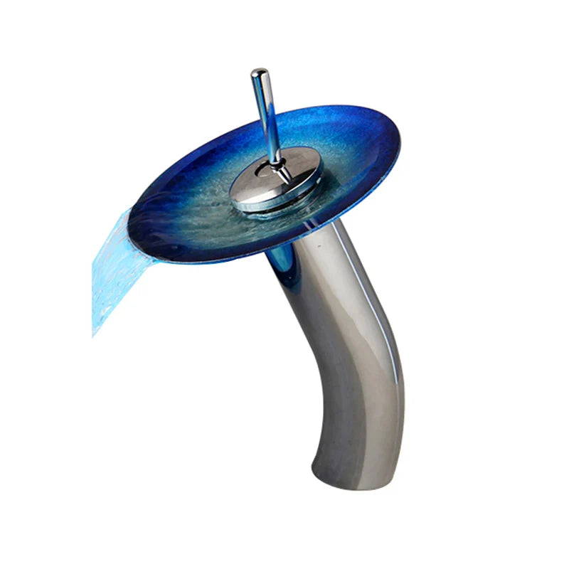 Afralia™ Glass Bathroom Sink with Rocker Handle Faucet, Chrome Finish