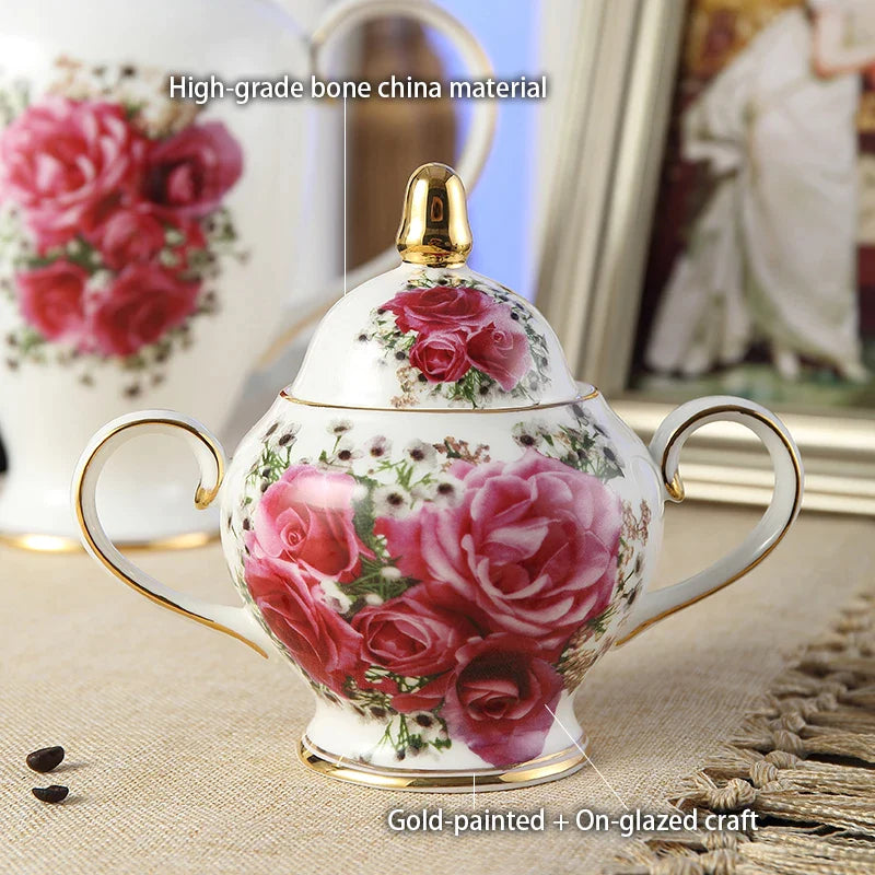 Afralia™ Bone China Tea Set: Cup, Saucer, Mug, Sugar Pot, Jug, Teapot