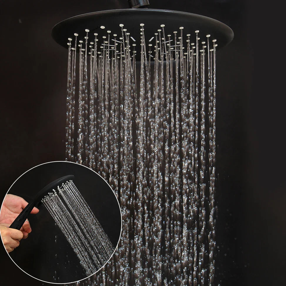 Afralia™ Matte Black Rainfall Shower Set with Hand Shower Mixer - Wall Mounted