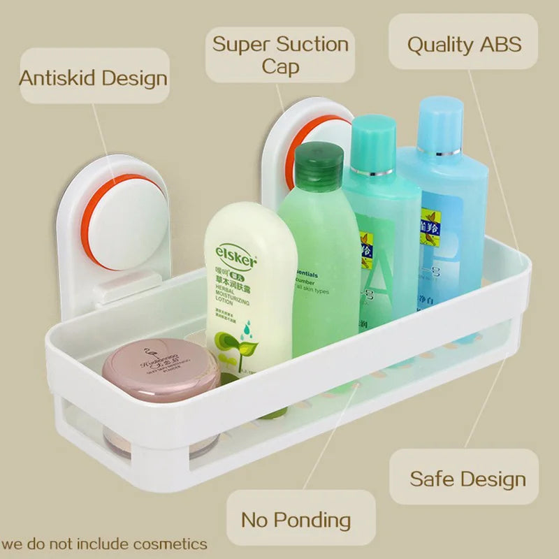 Afralia™ ABS Bathroom Shelf: Wall Mounted Suction Cup Corner Basket Holder & Shower Shelf