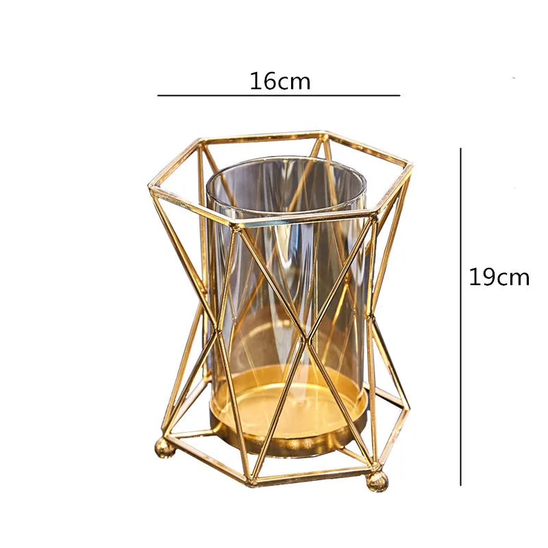 Afralia™ Glass Vase Metal Frame Geometric Flower Arrangement Wedding Decor