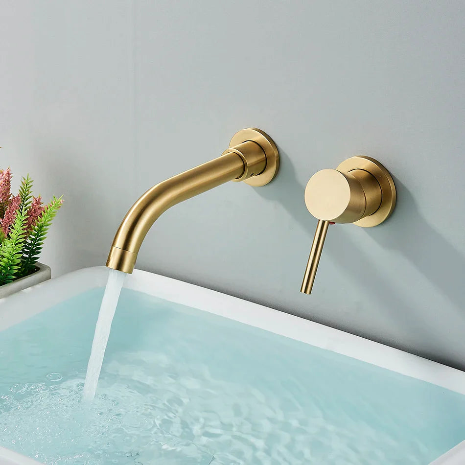 Afralia™ Brushed Gold/Black Wall Mounted Bathroom Basin Faucet - Hot/Cold Water Mixer