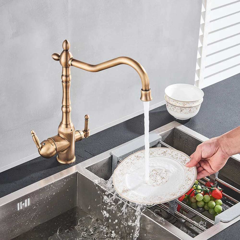 Afralia™ Antique Brass Water Filtration Kitchen Faucet, Lead-Free Drinking Sink Faucet