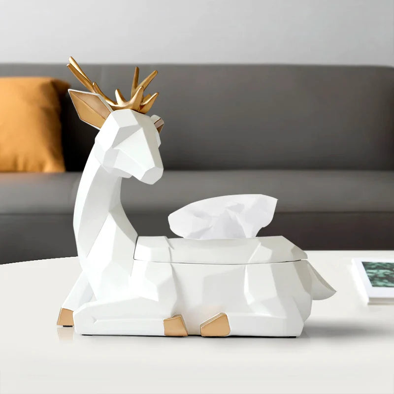 Deer Sculpture Tissue Box Holder by Afralia™: Elegant Table Centerpiece for Home Office Decor