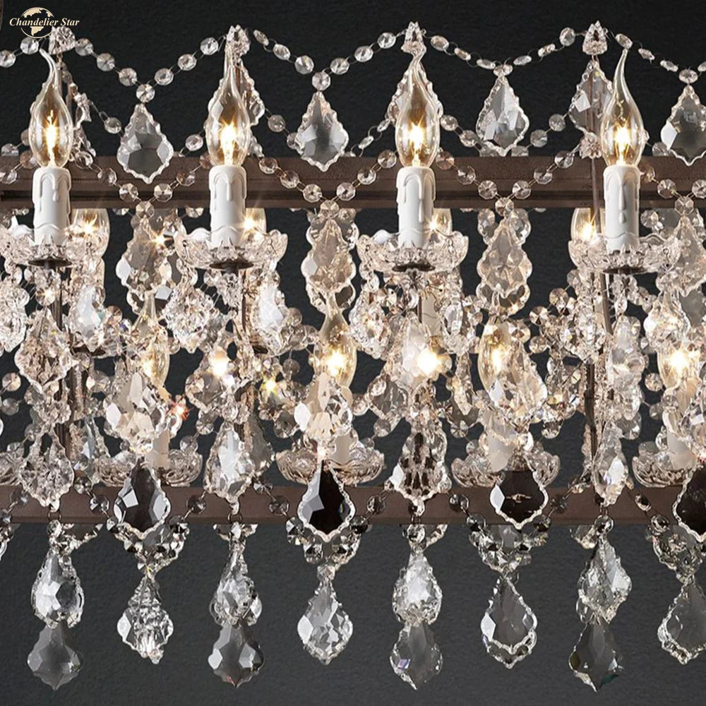 Afralia™ Iron Crystal LED Chandelier: 19th Century Style Kitchen Pendant Light