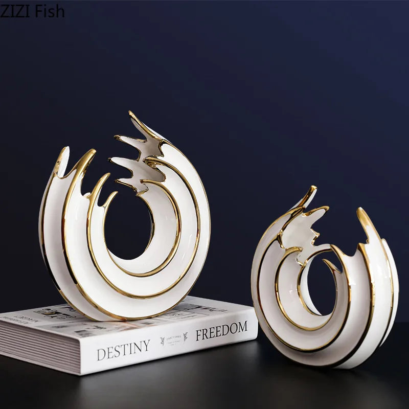 Afralia™ White Gold Ceramic Vase for Home Office Decor