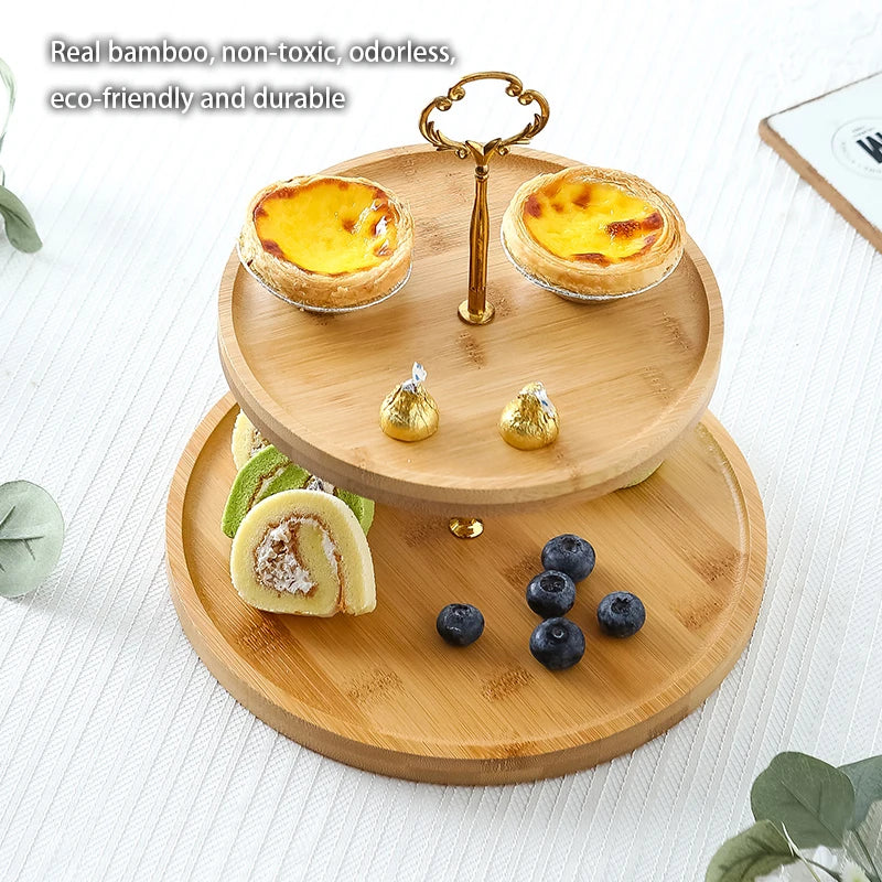 Afralia™ Bamboo Fruit Cake Stand Set Wood Tableware Snack Dessert Candy Plate