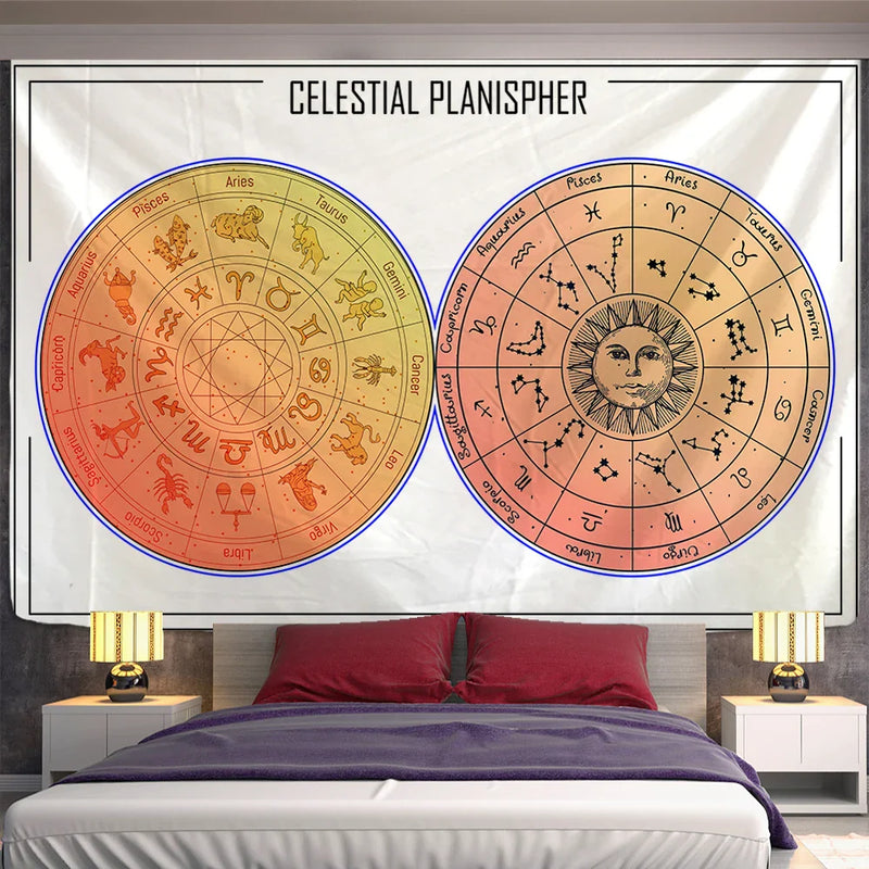 Afralia™ Sun Constellation Compass Mandala Tapestry - Celestial Hippie Wall Hanging
