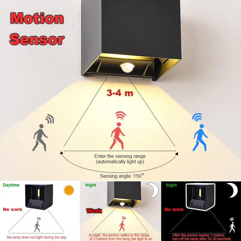 Afralia™ LED Motion Sensor Wall Lamp IP65 Waterproof 9W 12W 20W Indoor Outdoor Sconce