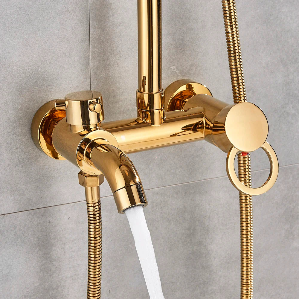 Afralia™ Gold Polish 8" Rain Shower System Wall Mounted Bathtub Faucet