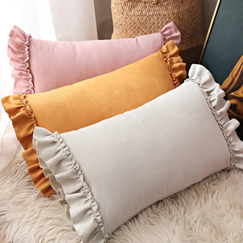 Afralia™ Soft Ruffle Faux Suede Cushion Cover in Pink Grey Brown 45x45cm/30x50cm