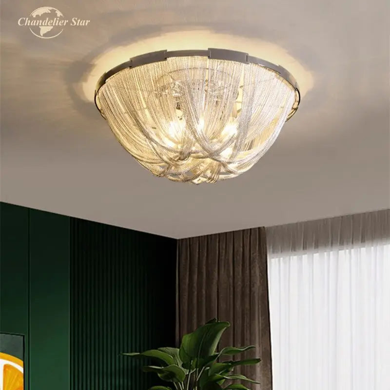 Afralia™ Chain Tassel LED Ceiling Light: Luxury Aluminum Chandeliers for Living Room