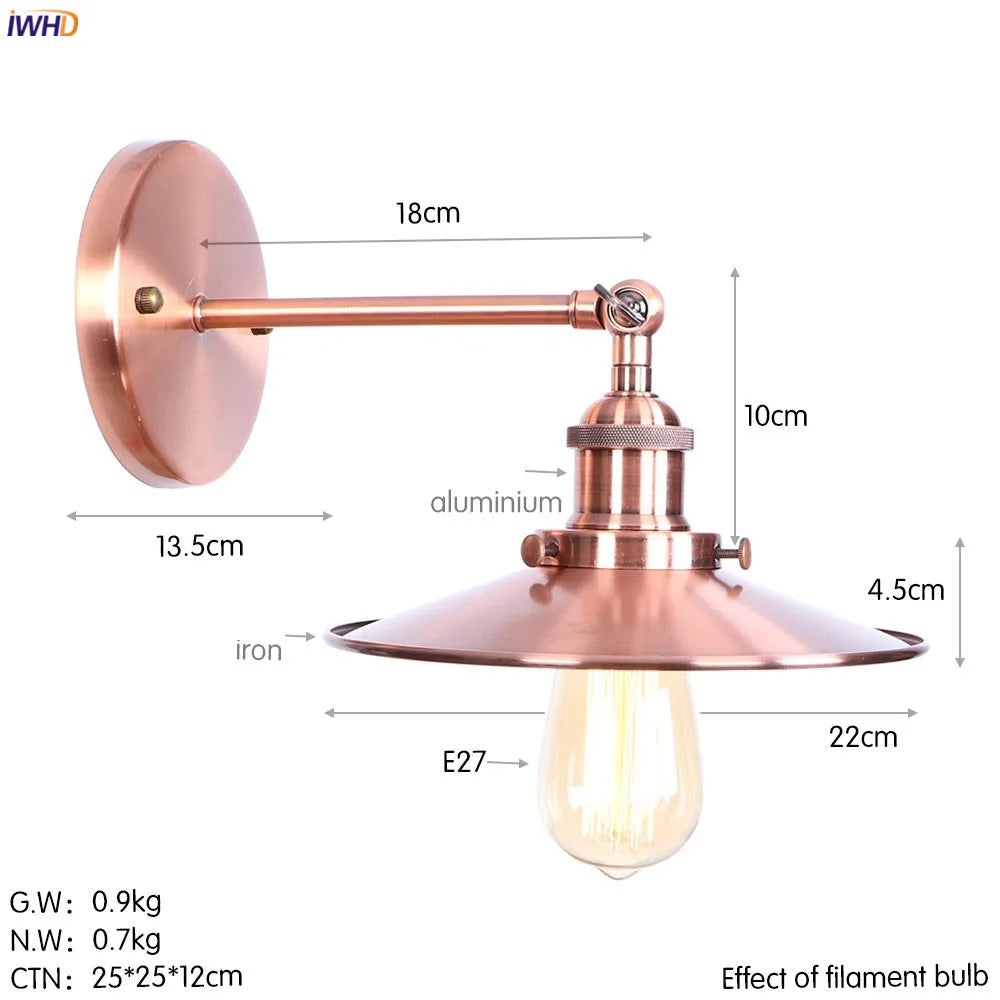 Afralia™ Antique Gold Rustic LED Wall Light for Home Decor