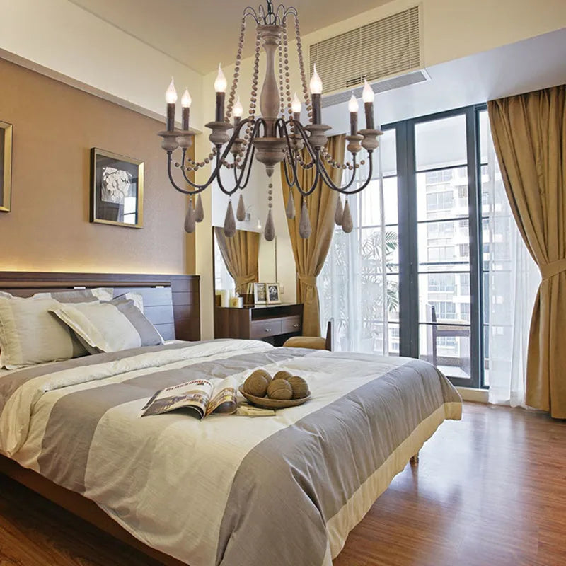 Afralia™ Wooden Retro Loft Chandelier - Mid Century Rustic Lighting for Living Room