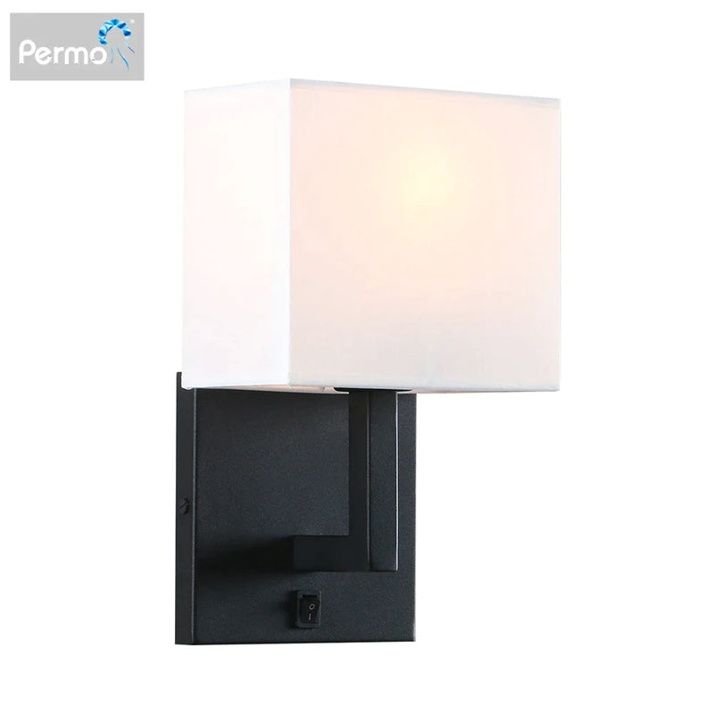 Afralia™ Permo Single Wall Luminaire with White Textile Shadow and On/Off Switch for Bedside