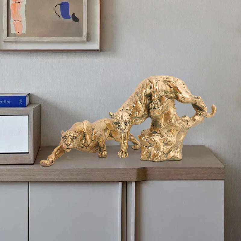 Afralia™ Golden Leopard Resin Panther Figurine: Luxury Home Office Decor & Gift