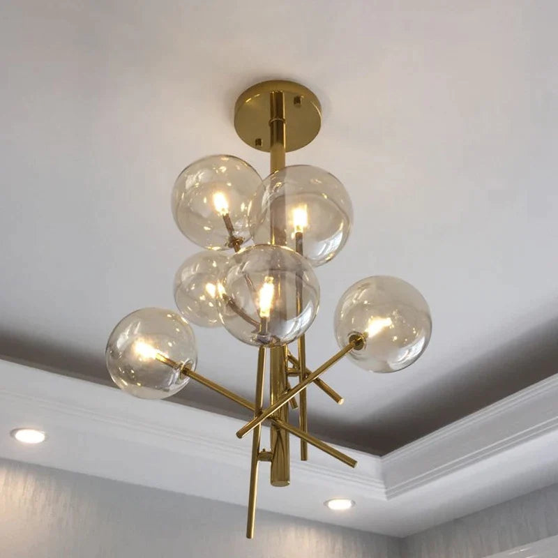 Afralia™ Glass Ball Iron Chandelier for Home Hotel Villa Living Room