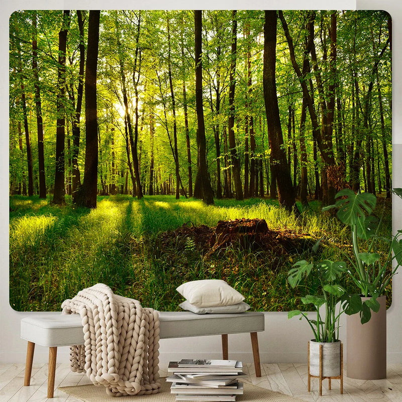 Afralia™ Psychedelic Forest Plants Leaves Tapestry Wall Hanging Yoga Mat Hippie Room Decor