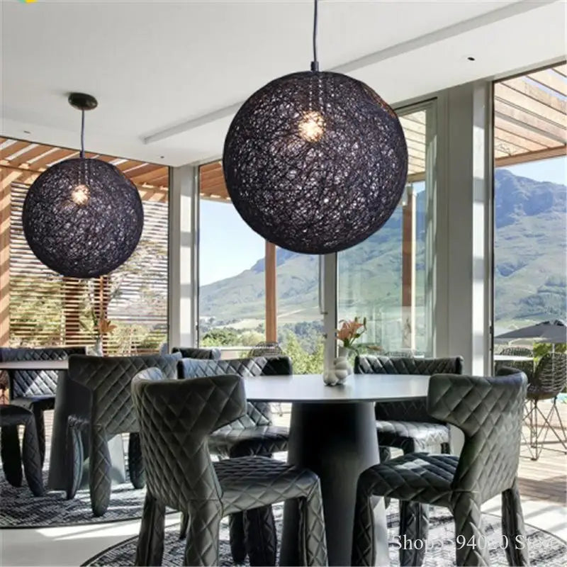 Afralia™ Simple Hemp Ball Chandelier Lights for Modern Living Room Decor