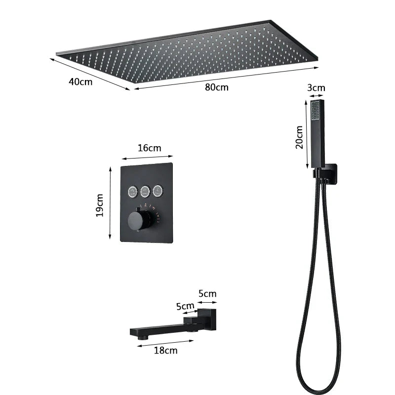 Afralia™ Matte Black Thermostatic Shower Faucet with Ceiling Rainfall Head