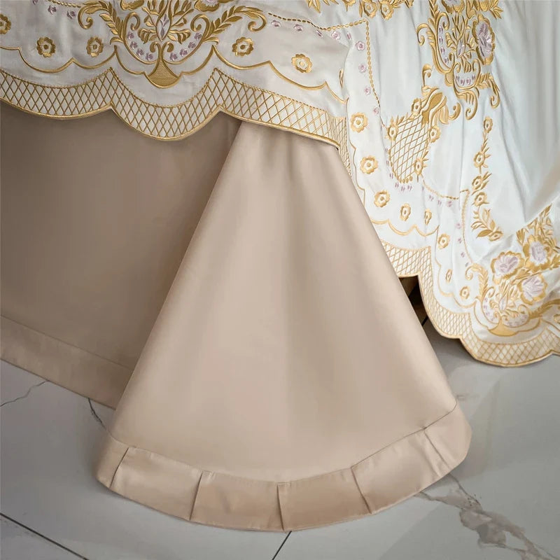 Afralia™ 1000TC Egyptian Cotton Gold Embroidery 4Pcs Bedding Set - Luxe Chic Collection