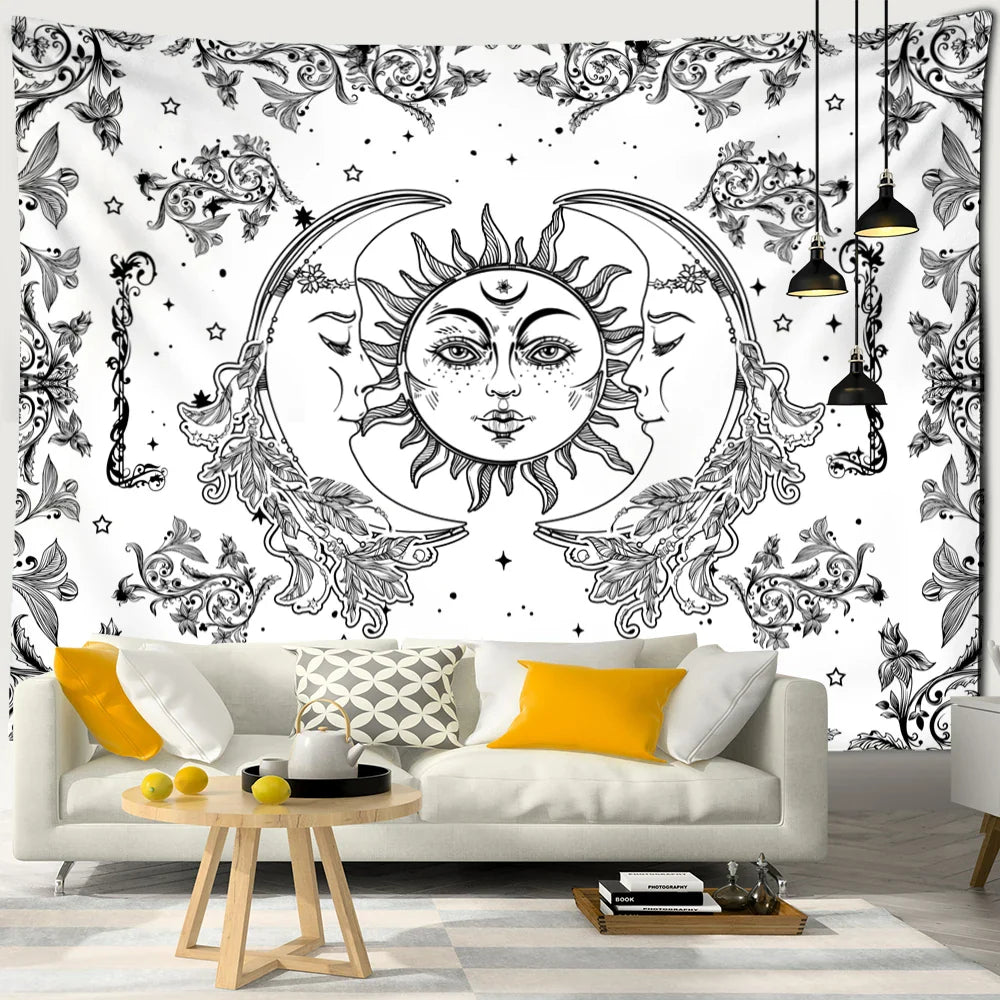 Afralia™ Sun Moon Universe Tapestry: Colorful Hippie Wall Hanging for Home Decor
