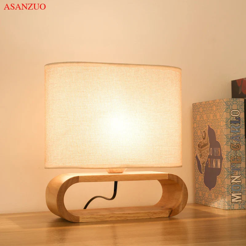 Afralia™ Nordic Wood Table Lamp with Cloth Lampshade for Living Room and Bedroom