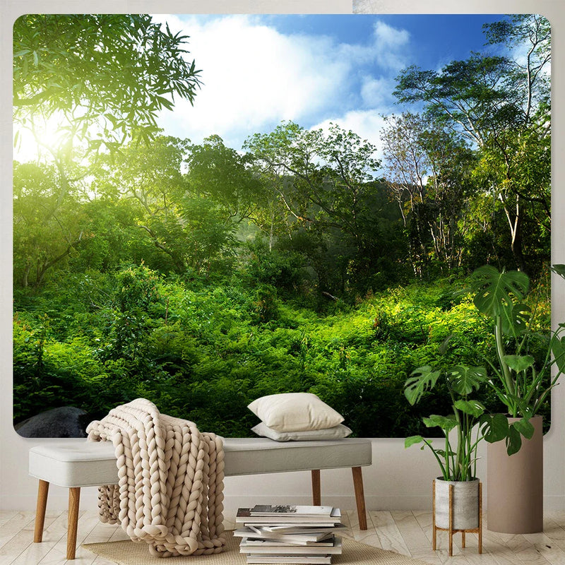 Afralia™ Forest Print Large Tapestry Boho Wall Hanging Bedroom Decor