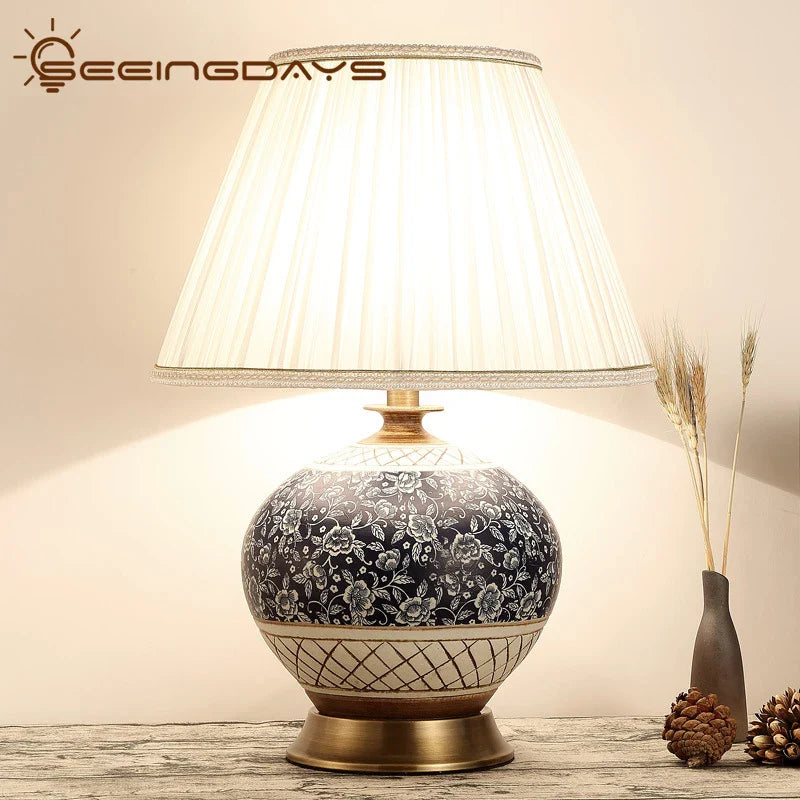 Afralia™ Chinese Style Ceramic Copper Table Lamp for Living Room & Bedroom