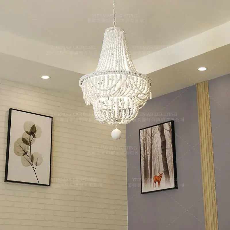 Afralia™ Retro Wooden Beads Chandelier in Blue Grey White for Kitchen Bedroom Nursery