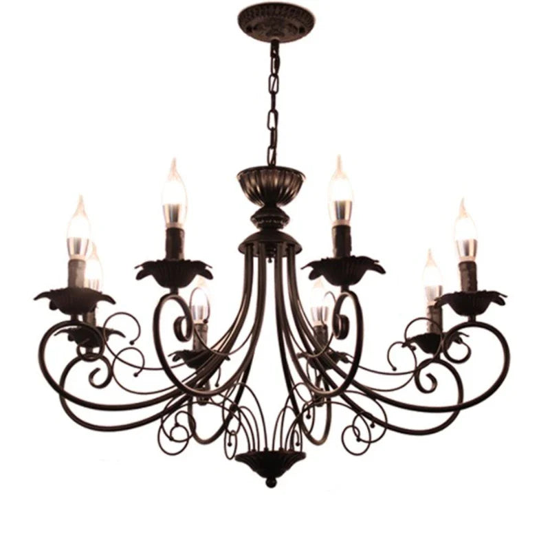 Afralia™ Retro Beige Black Chandelier - American Candle Lamp Iron Suspension Fixtures