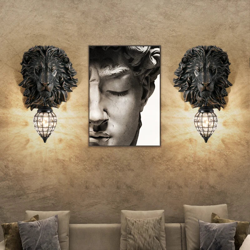 Afralia™ Nordic Lion Resin Wall Lamp | Luxury Indoor Black Gold Sconce for Kitchen & Bedroom