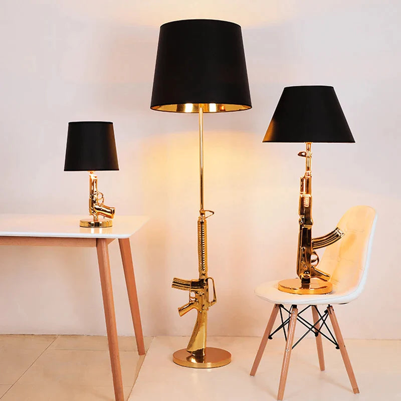 Afralia™ Sleek Ak47 Gun Lounge Bedroom Lamp: Silvery Gold LED Floor Lamps, Kids' Room Decor