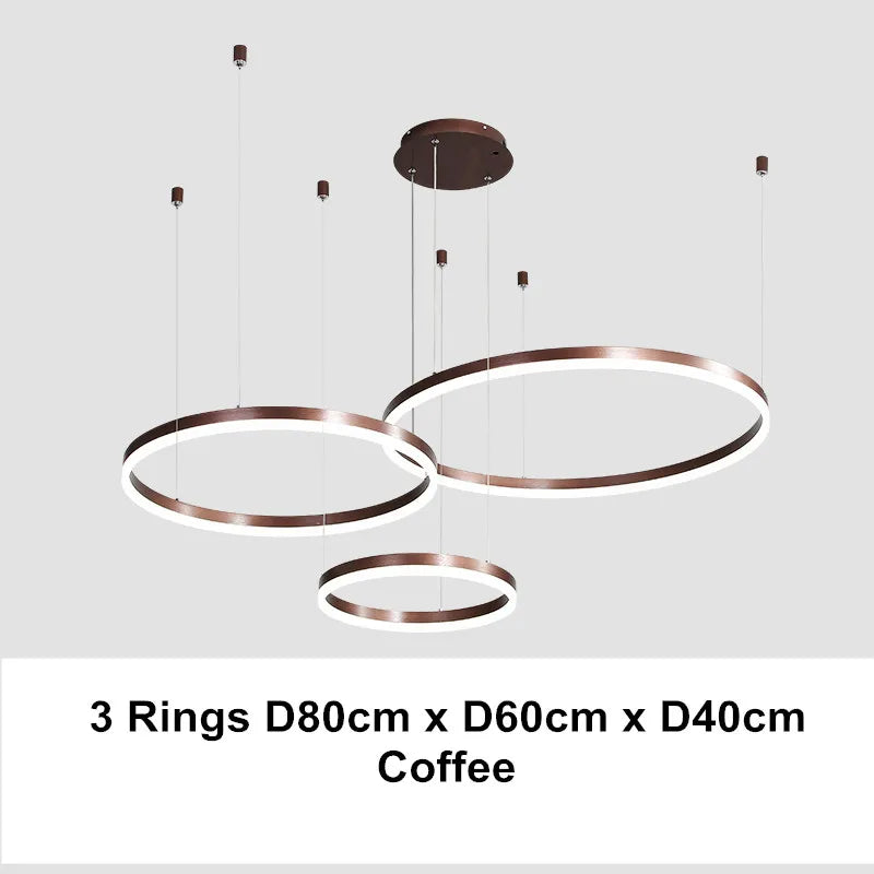 Afralia™ LED Chandelier Rings Pendant Light - Coffee Gold Dimmable Ceiling Lamp