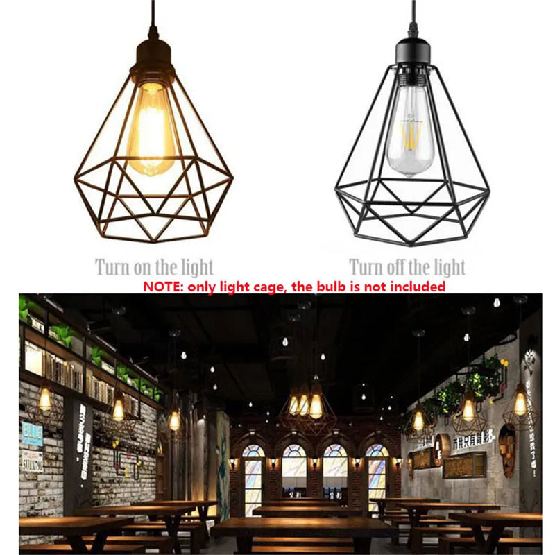 Afralia™ Diamond Cage Wrought Iron Pendant Light for Dining Room and Kitchen Island