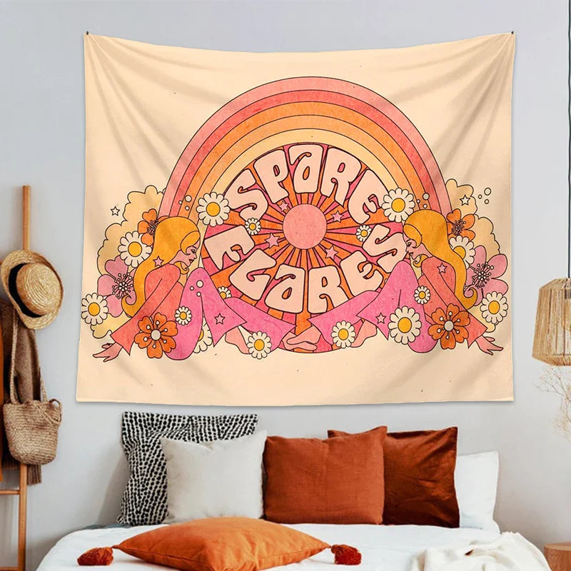 Afralia™ Retro Rainbow Sun Tapestry Wall Hanging for Striking Bohemian Aesthetic