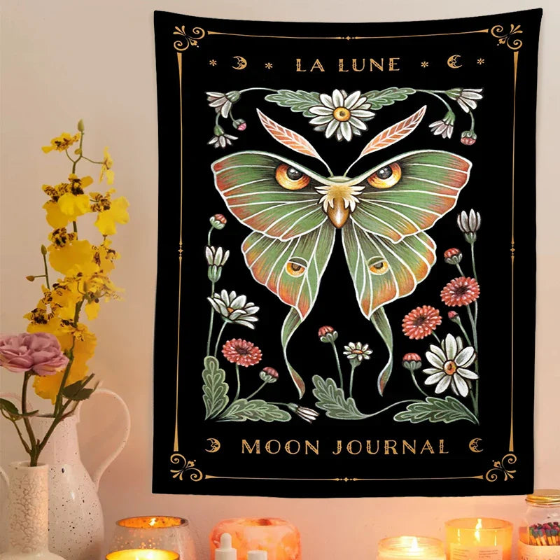 Afralia™ Moon Moth Tapestry Wall Hanging - Mystical Moon Phase & Cottagecore Wall Art