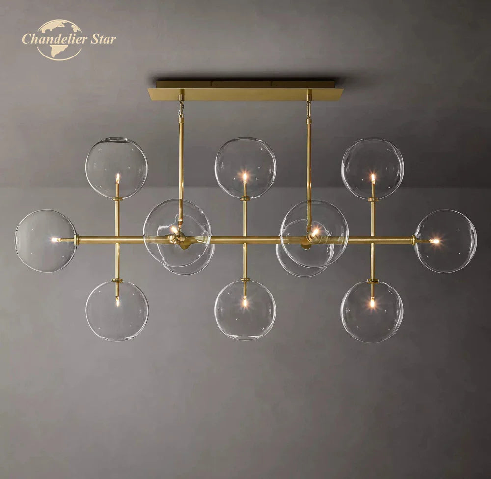 Afralia™ Farmhouse Clear Glass Linear Chandelier - Rustic Chic Pendant Lighting for Dining Room