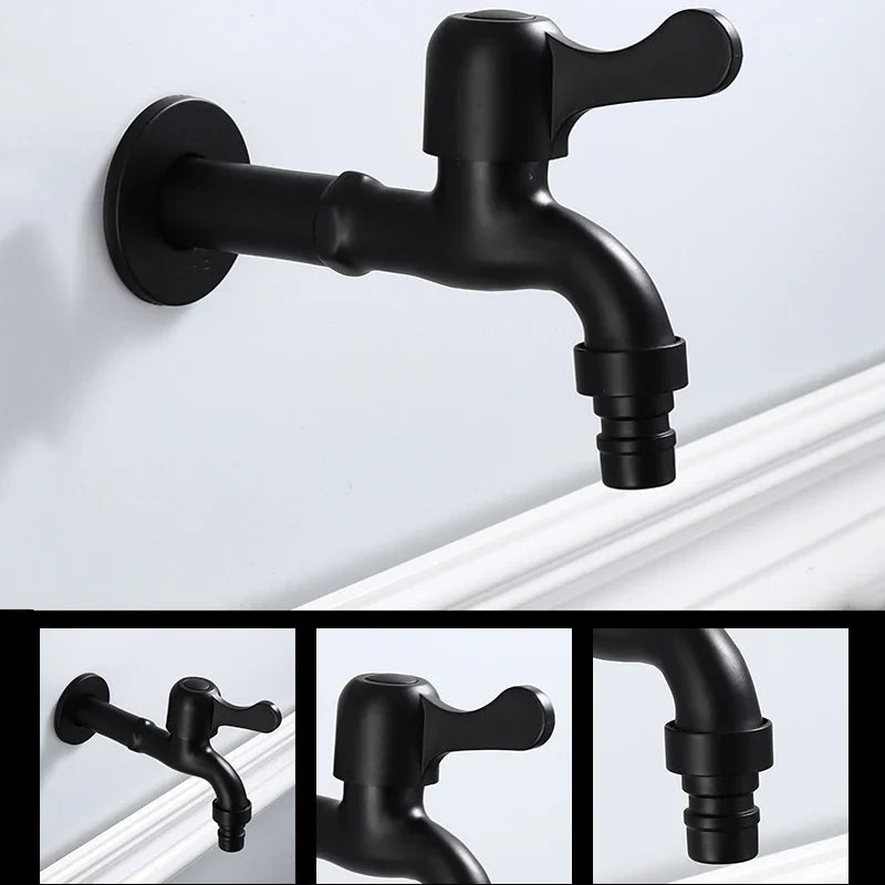 Afralia™ Antique Black Brass Wall Mount Bibcock Tap for Outdoor Garden and Washing Machine