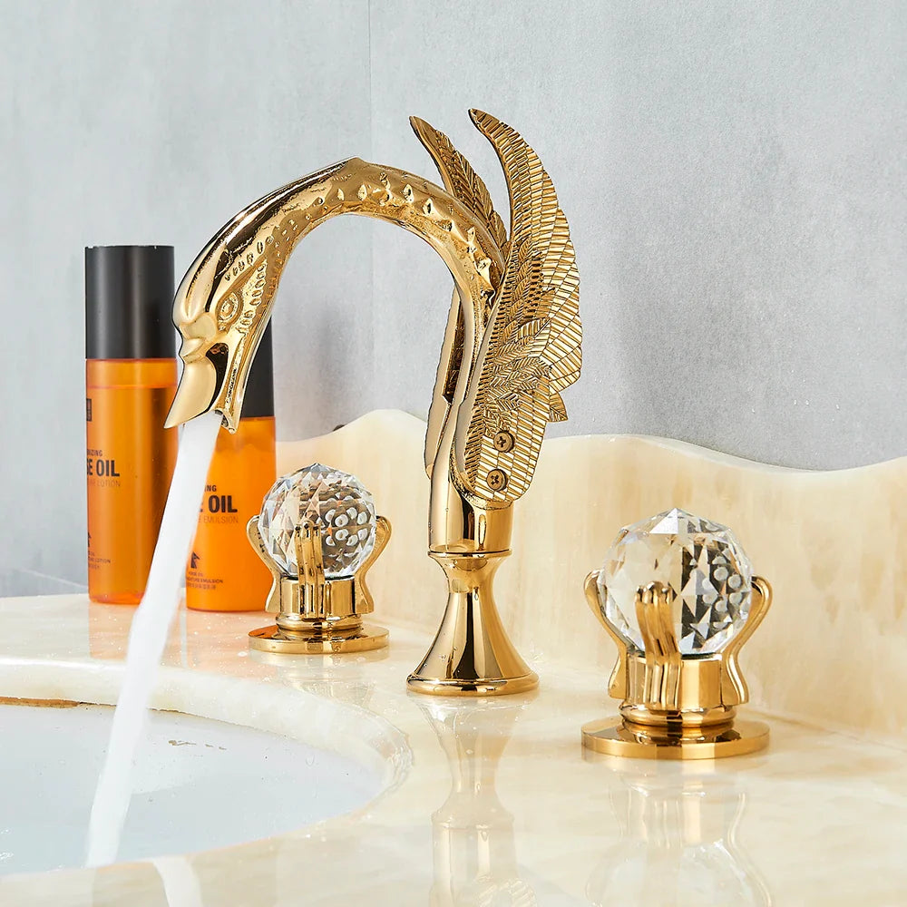 Afralia™ Luxury Gold Bath Faucet Set with 2 Handles for Washbasin Sink