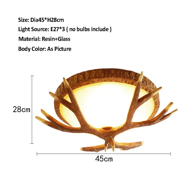 Afralia™ Antler Resin Glass Ceiling Light American Country Retro Style Home Decor