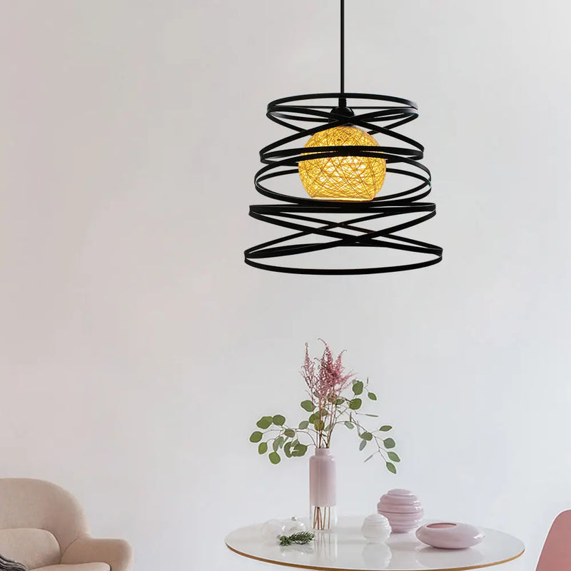 Afralia™ Swirl Iron Cage Pendant Light Industrial Vintage Loft Style Lamp