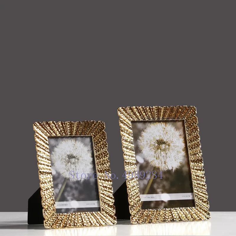 Golden Framed Photo Display for Home Decor by Afralia™