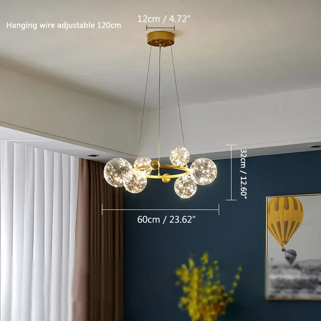 Afralia™ Gold LED Glass Bubble Chandelier for Dining Room and Restaurant