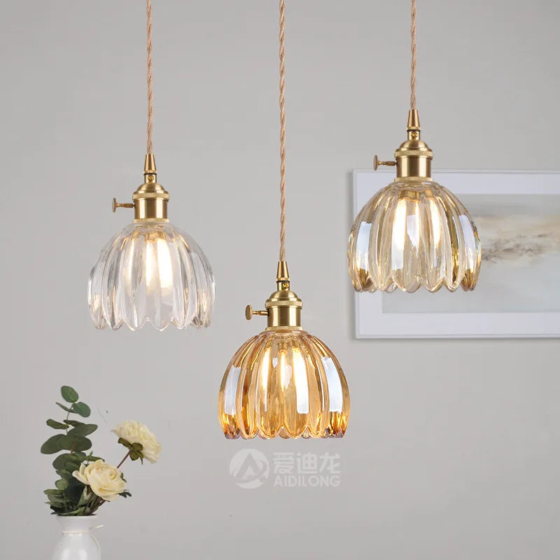 Afralia™ Copper Glass LED Pendant Lamp: Modern Nordic Hanging Light for Living Room & Bedroom