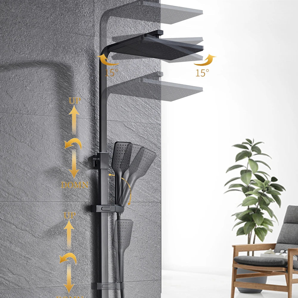 Afralia™ Matte Black Shower Faucet Set with Rotating Watering Can and Handshower