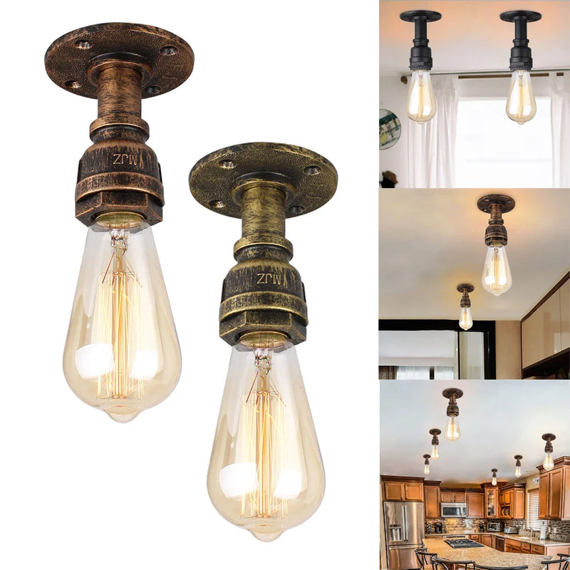 Afralia™ Vintage Retro Pipe Ceiling Lights Industrial Iron Pipe Lamps