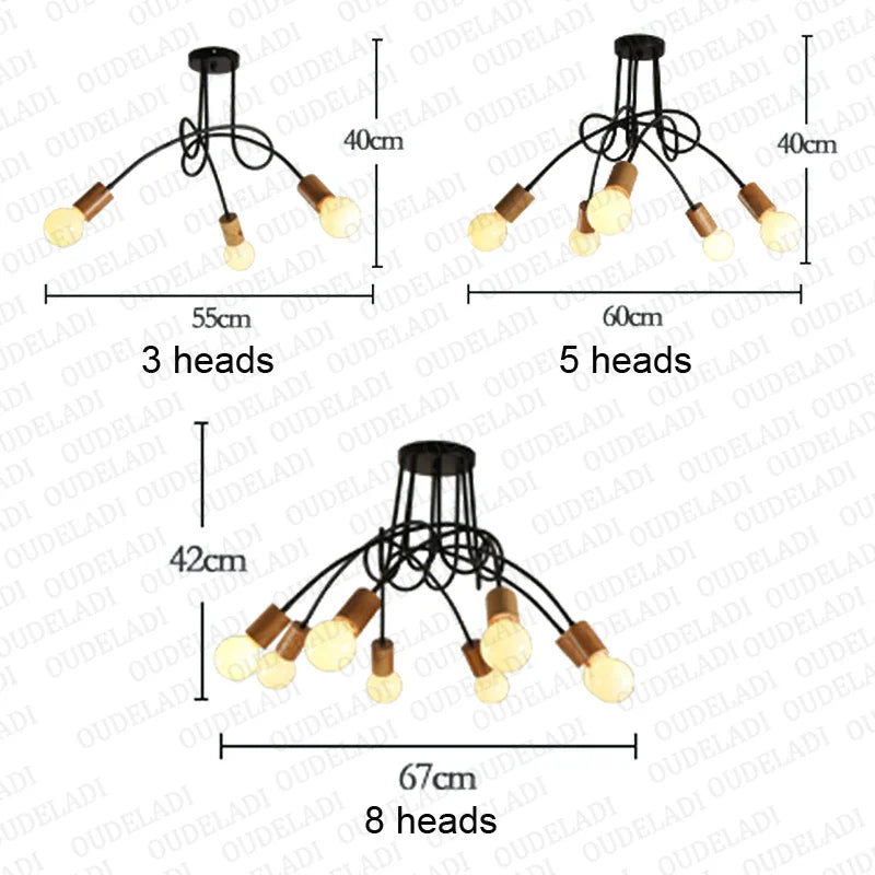 Afralia™ Nordic Wood Ceiling Light Fixture Retro Spider Lamparas E27 Living Room Lighting