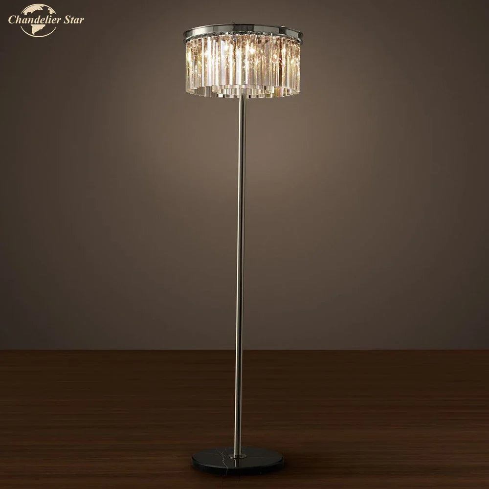 Afralia™ Industrial Crystal LED Floor Lamp Chrome Black Metal Standing Light