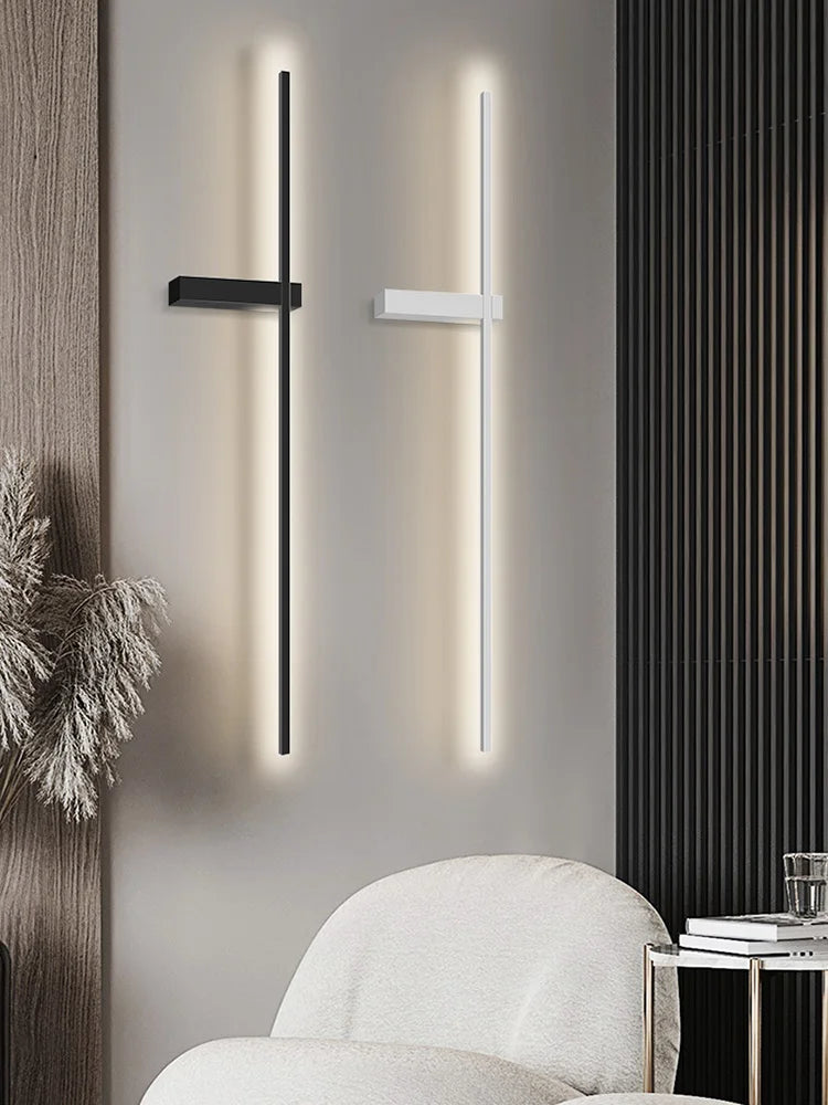 Afralia™ Modern Black Long Strip Wall Lamp for Bedroom Living Room TV Background